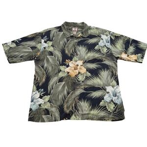 Tommy Bahama Silk Hawaiian Shirt Floral Palm Tree Print‎ Mens Large